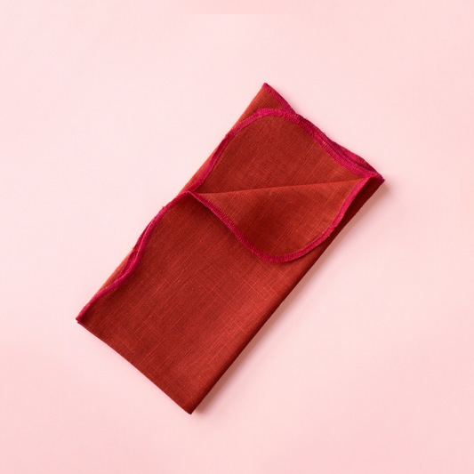Linen Scalloped Napkins - Pomegranate | Set of 4