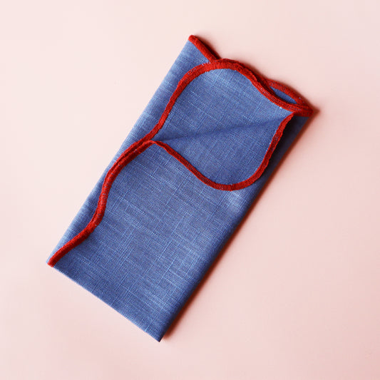 Linen Scalloped Napkins - Scarletina | Set of 4