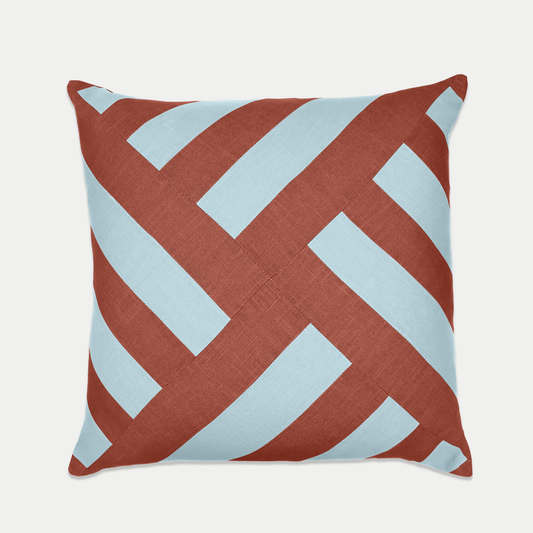 Linen Patchwork Cushion | Periwinkle & Rust