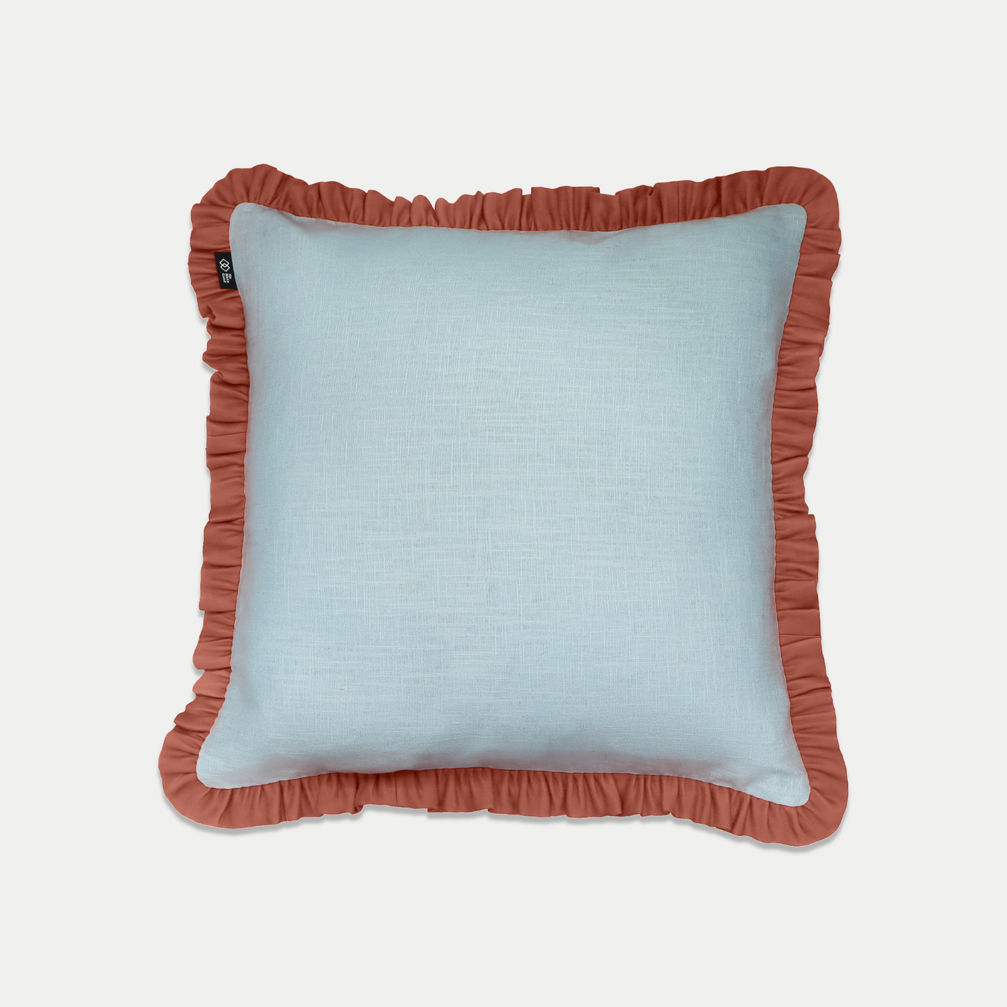 Linen Frill Cushion | Periwinkle & Rust